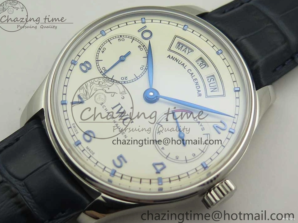 MIROTIME 0212 Affordable Portuguese Real PR Real Annual Calendar IW5035 ZF 1:1 Best Edition White Dial Blue Markers on Blue Leather Strap A 7143